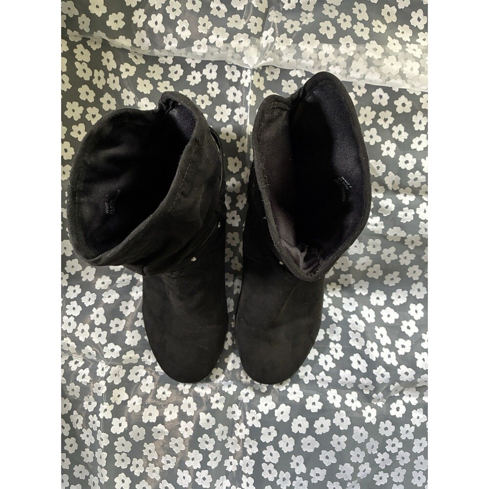 Report Black Slouchy Ankle Boots Faux Suede Braided Buckle Studs Booties Size 7 - Picture 14 of 16